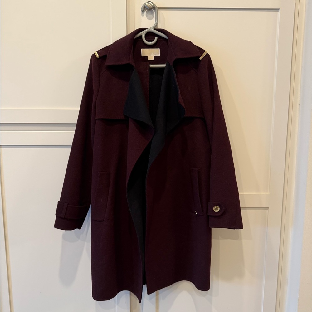 Michael Kors Burgundy Belted 52% Wool Coat Women's Medium